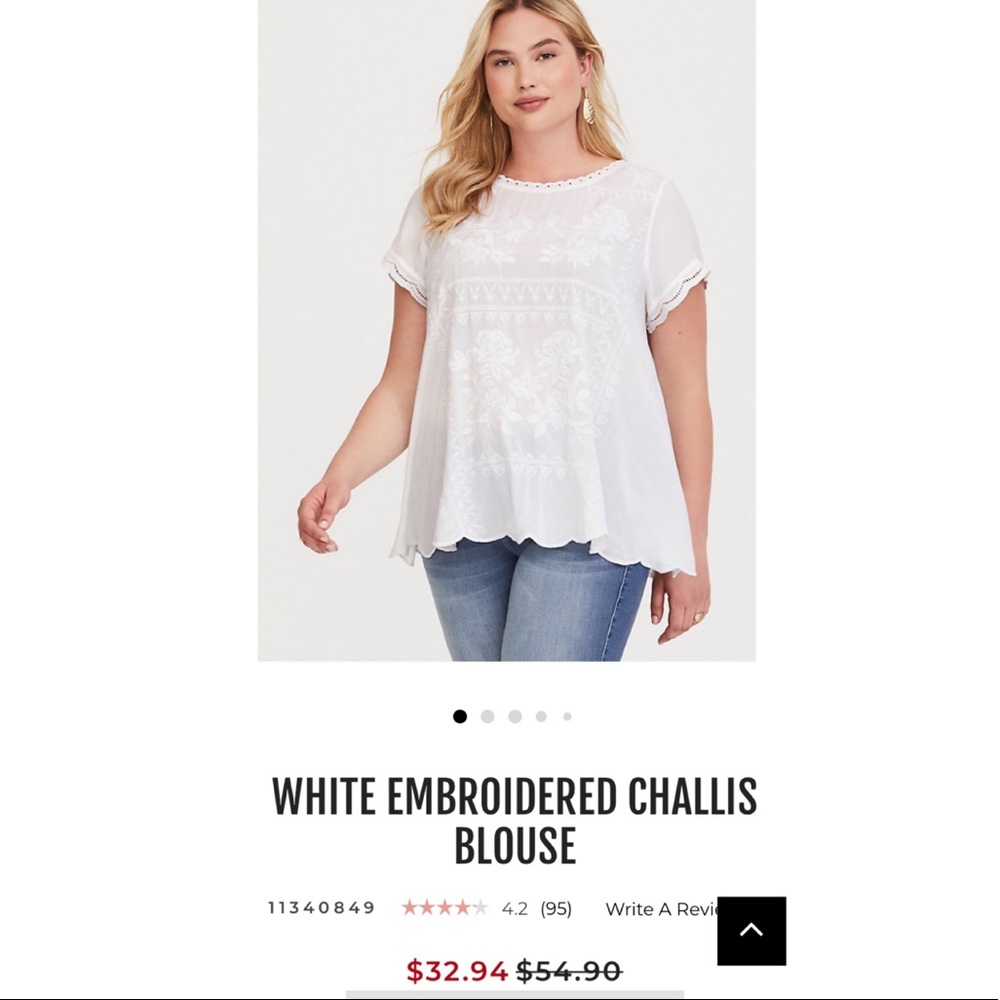 Torrid Embroidered White Blouse